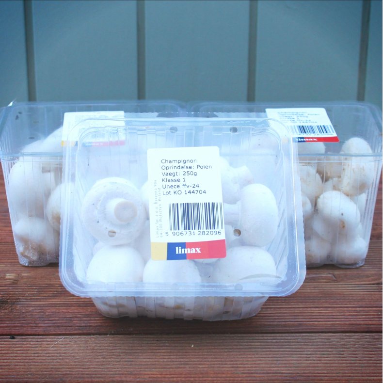 Champignon, hvid, bakke, 250gr