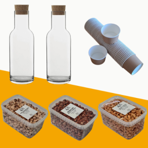 PAKKE - 2 stk Glaskaraffel + 50 stk bgere + 3 slags ndder (incl. moms)