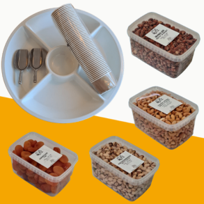 PAKKE - 1 stk fad + 50 stk bgere + 2 stk skeer + 4 slags ndder/snacks (incl. moms)